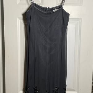 RARE vintage Gazzelle Ciampi 100% silk beaded cocktail dress dark grey LBD sz 8